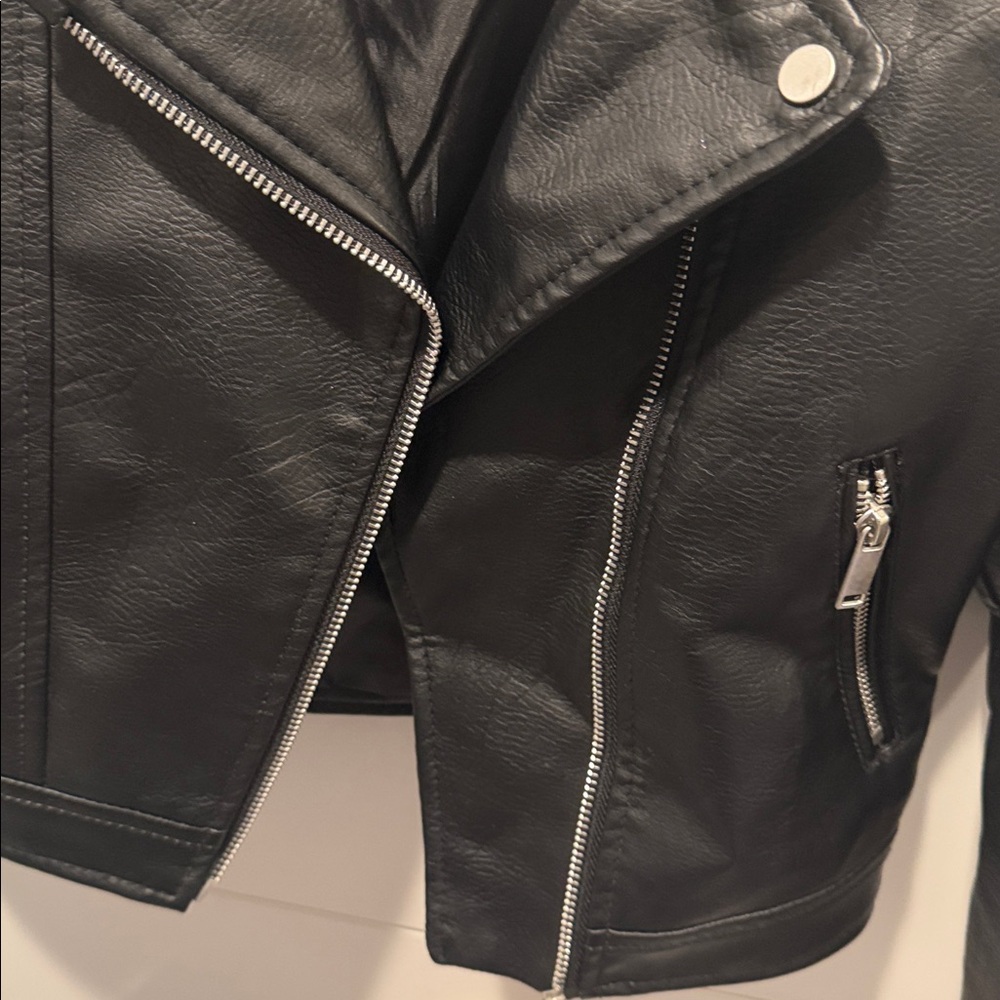 Girls Black Faux Leather Jacket - Picture 5 of 7